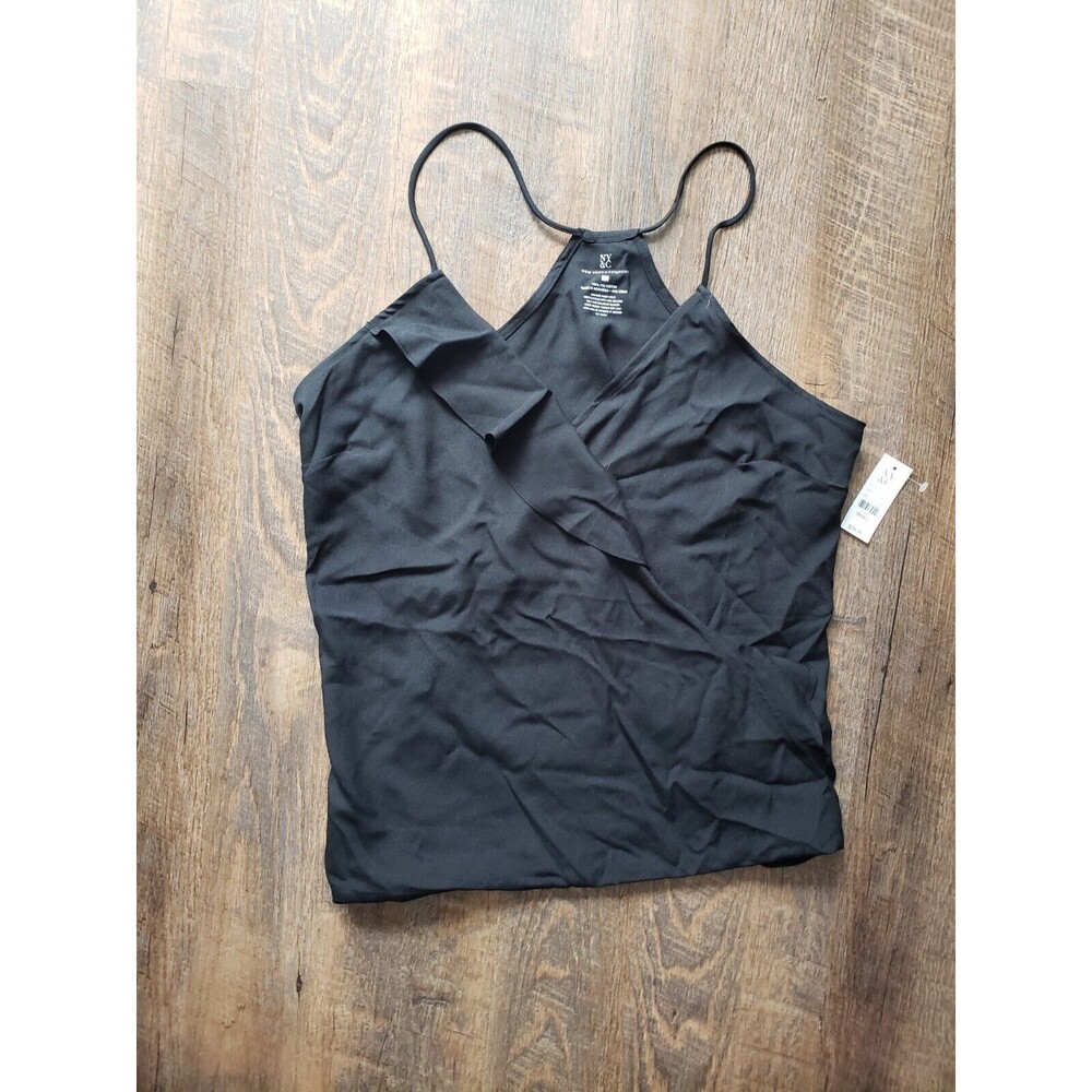 Womens S NY&Co Black Dressy Ruffle Tank Top